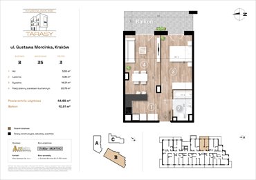 rzut mieszkanie na sprzedaż 45m2 mieszkanie Kraków, Wzgórza Krzesławickie, Gustawa Morcinka