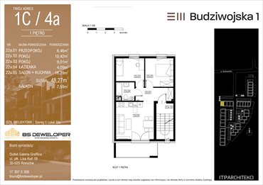 rzut mieszkanie na sprzedaż 48m2 mieszkanie Rzeszów, Budziwojska 3