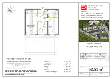 rzut mieszkanie na sprzedaż 54m2 mieszkanie Żyrardów, Rumiankowa 4