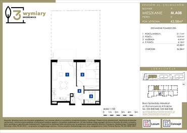 rzut mieszkanie na sprzedaż 44m2 mieszkanie Kraków, Bronowice Wielkie, Stelmachów