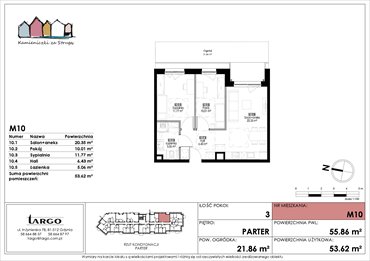 rzut mieszkanie na sprzedaż 54m2 mieszkanie Rumia, Kosynierów 9