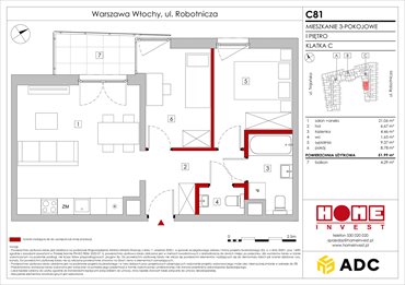 rzut mieszkanie na sprzedaż 52m2 mieszkanie Warszawa, Włochy, ul. Robotnicza 11/13