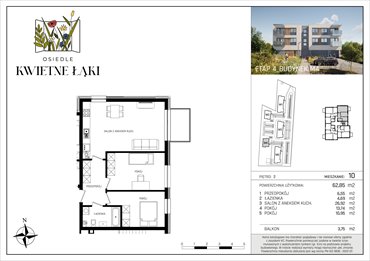 rzut mieszkanie na sprzedaż 63m2 mieszkanie Poddębice, Targowa 17