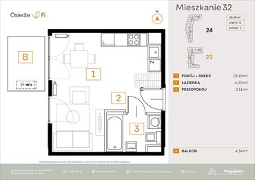 rzut mieszkanie na sprzedaż 26m2 mieszkanie Kraków, Rzemieślnicza 22-24