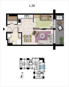 rzut mieszkanie na sprzedaż 38m2 mieszkanie Grzybowo, Nadmorska 98 -106