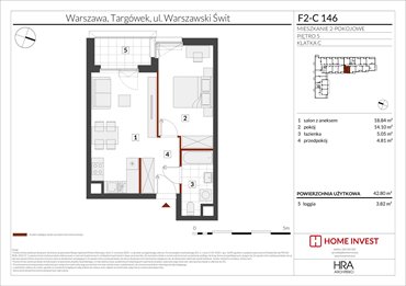 rzut mieszkanie na sprzedaż 43m2 mieszkanie Warszawa, ul. Warszawski Świt