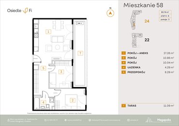 rzut mieszkanie na sprzedaż 61m2 mieszkanie Kraków, Rzemieślnicza 22-24
