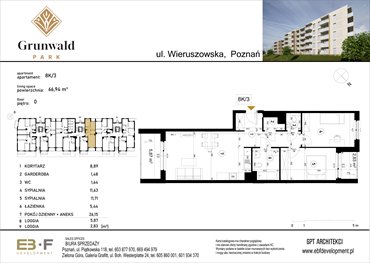 rzut mieszkanie na sprzedaż 67m2 mieszkanie Poznań, Grunwald, Wieruszowska 8