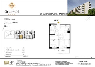 rzut mieszkanie na sprzedaż 44m2 mieszkanie Poznań, Grunwald, Wieruszowska 8