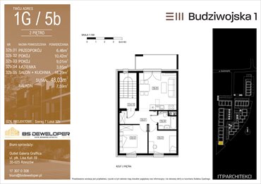 rzut mieszkanie na sprzedaż 48m2 mieszkanie Rzeszów, Budziwojska 3