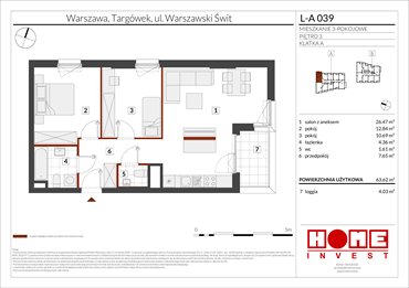 rzut mieszkanie na sprzedaż 64m2 mieszkanie Warszawa, Targówek, ul. Warszawski Świt