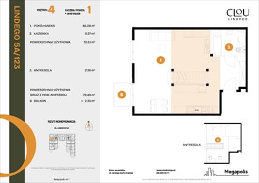 rzut mieszkanie na sprzedaż 51m2 mieszkanie Kraków, Lindego 5a