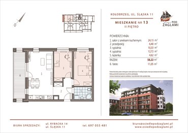 rzut mieszkanie na sprzedaż 58m2 mieszkanie Kołobrzeg, Śląska 11