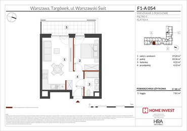 rzut mieszkanie na sprzedaż 38m2 mieszkanie Warszawa, ul. Warszawski Świt