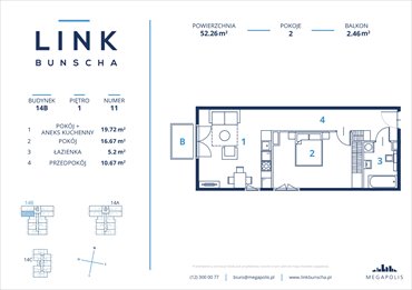 rzut mieszkanie na sprzedaż 52m2 mieszkanie Kraków, Bunscha 14a