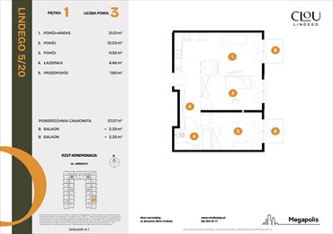 rzut mieszkanie na sprzedaż 57m2 mieszkanie Kraków, Lindego 5