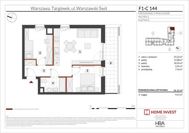 rzut mieszkanie na sprzedaż 54m2 mieszkanie Warszawa, ul. Warszawski Świt