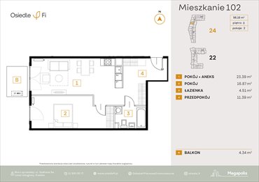 rzut mieszkanie na sprzedaż 56m2 mieszkanie Kraków, Rzemieślnicza 22-24