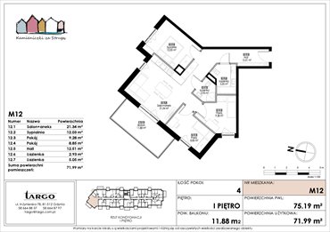 rzut mieszkanie na sprzedaż 72m2 mieszkanie Rumia, Kosynierów 9