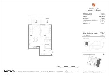 rzut mieszkanie na sprzedaż 41m2 mieszkanie Pruszcz Gdański, ul. Grunwaldzka 71B, 71C