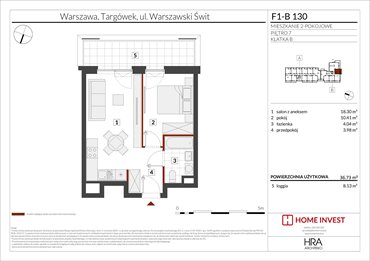 rzut mieszkanie na sprzedaż 37m2 mieszkanie Warszawa, ul. Warszawski Świt