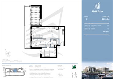 rzut mieszkanie na sprzedaż 62m2 mieszkanie Radziwie, ul. Popłacińska 42