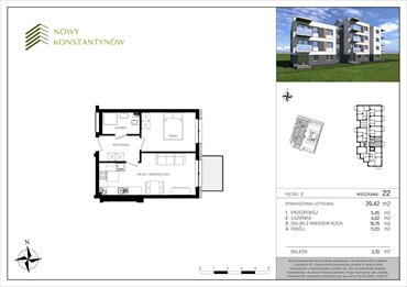 rzut mieszkanie na sprzedaż 39m2 mieszkanie Konstantynów Łódzki, Kosynierów 10 B