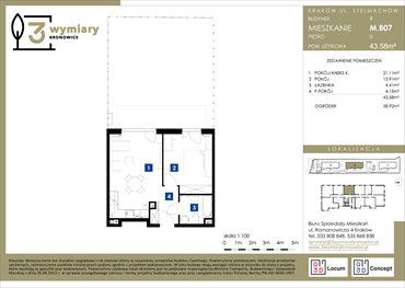 rzut mieszkanie na sprzedaż 44m2 mieszkanie Kraków, Bronowice Wielkie, Stelmachów