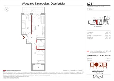 rzut mieszkanie na sprzedaż 56m2 mieszkanie Warszawa, Targówek, ul. Oszmiańska 22