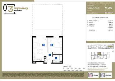 rzut mieszkanie na sprzedaż 44m2 mieszkanie Kraków, Bronowice Wielkie, Stelmachów