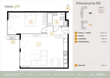 rzut mieszkanie na sprzedaż 57m2 mieszkanie Kraków, Rzemieślnicza 22-24
