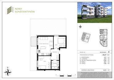 rzut mieszkanie na sprzedaż 39m2 mieszkanie Konstantynów Łódzki, Kosynierów 10 B