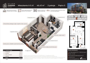 rzut mieszkanie na sprzedaż 46m2 mieszkanie Szczecin, Centrum, al. Wyzwolenia 70 / ul. Staszica 21