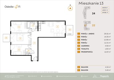 rzut mieszkanie na sprzedaż 84m2 mieszkanie Kraków, Rzemieślnicza 22-24