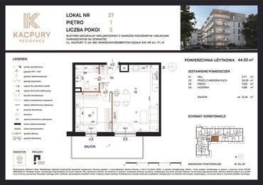 rzut mieszkanie na sprzedaż 45m2 mieszkanie Warszawa, Rembetów, Kacpury 11