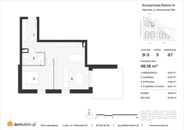 rzut mieszkanie na sprzedaż 48m2 mieszkanie Lublin, Choiny, Koncertowa