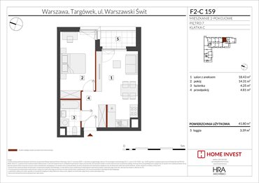 rzut mieszkanie na sprzedaż 42m2 mieszkanie Warszawa, ul. Warszawski Świt