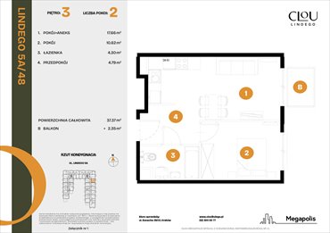 rzut mieszkanie na sprzedaż 37m2 mieszkanie Kraków, Lindego 5a