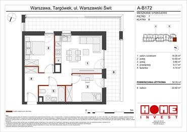 rzut mieszkanie na sprzedaż 52m2 mieszkanie Warszawa, Targówek, ul. Warszawski Świt 12