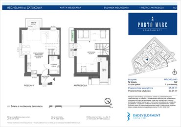 rzut mieszkanie na sprzedaż 61m2 mieszkanie Mechelinki, Zatokowa 6