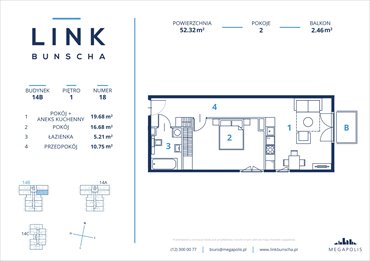 rzut mieszkanie na sprzedaż 52m2 mieszkanie Kraków, Bunscha 14a