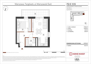 rzut mieszkanie na sprzedaż 42m2 mieszkanie Warszawa, ul. Warszawski Świt