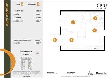 rzut mieszkanie na sprzedaż 39m2 mieszkanie Kraków, Lindego 5
