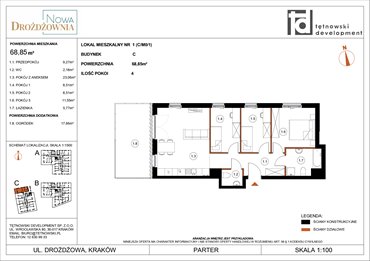 rzut mieszkanie na sprzedaż 69m2 mieszkanie Kraków, Bieżanów, Drożdżowa