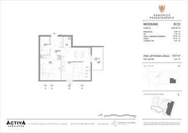 rzut mieszkanie na sprzedaż 42m2 mieszkanie Pruszcz Gdański, ul. Grunwaldzka 71B, 71C