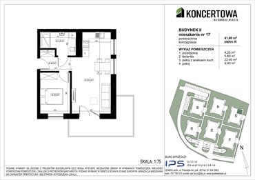 rzut mieszkanie na sprzedaż 42m2 mieszkanie Lublin, Czechów Północny, Koncertowa