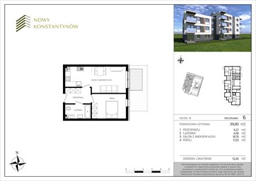 rzut mieszkanie na sprzedaż 40m2 mieszkanie Konstantynów Łódzki, Kosynierów 10 B