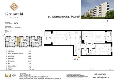 rzut mieszkanie na sprzedaż 74m2 mieszkanie Poznań, Grunwald, Wieruszowska 8