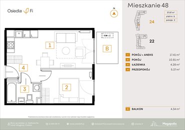 rzut mieszkanie na sprzedaż 38m2 mieszkanie Kraków, Rzemieślnicza 22-24
