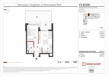 rzut mieszkanie na sprzedaż 38m2 mieszkanie Warszawa, ul. Warszawski Świt